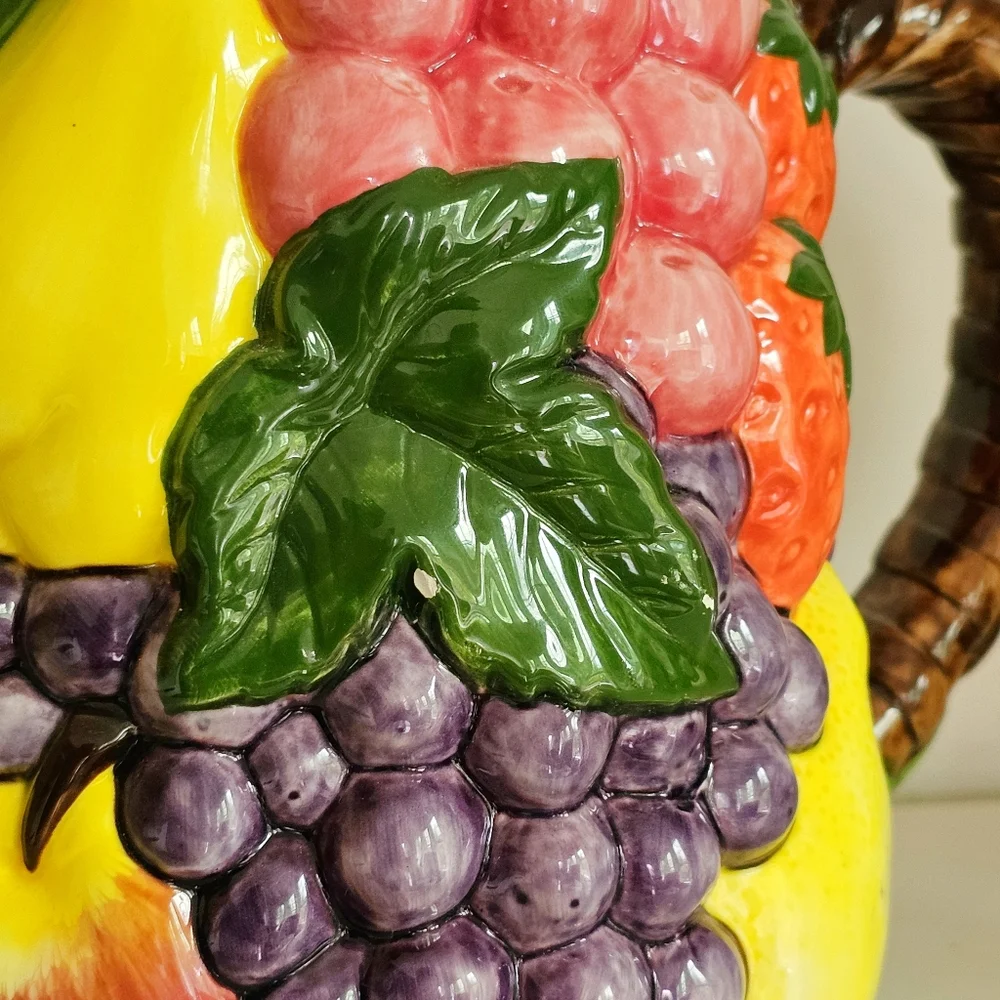 Vintage Handcrafted Pier 1 Imports Majolica Ceramic Fruits Design Pitcher 7